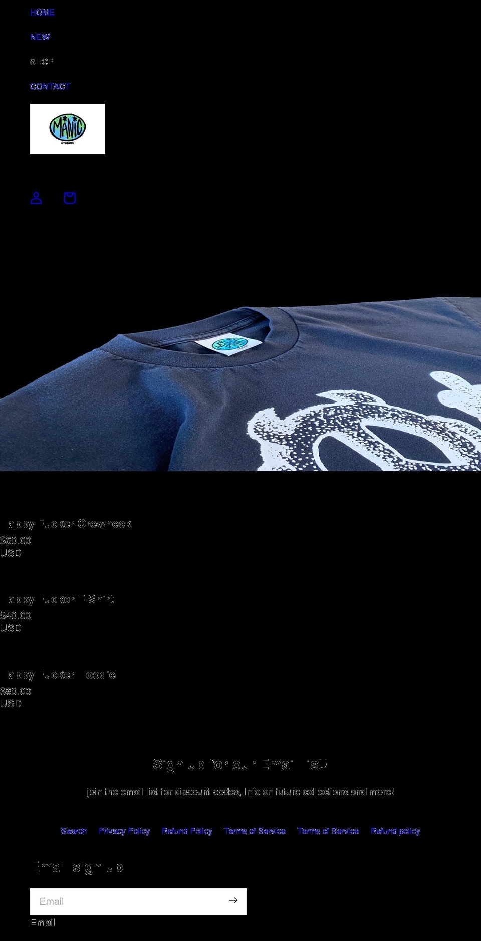 manicclothingco.com shopify website screenshot