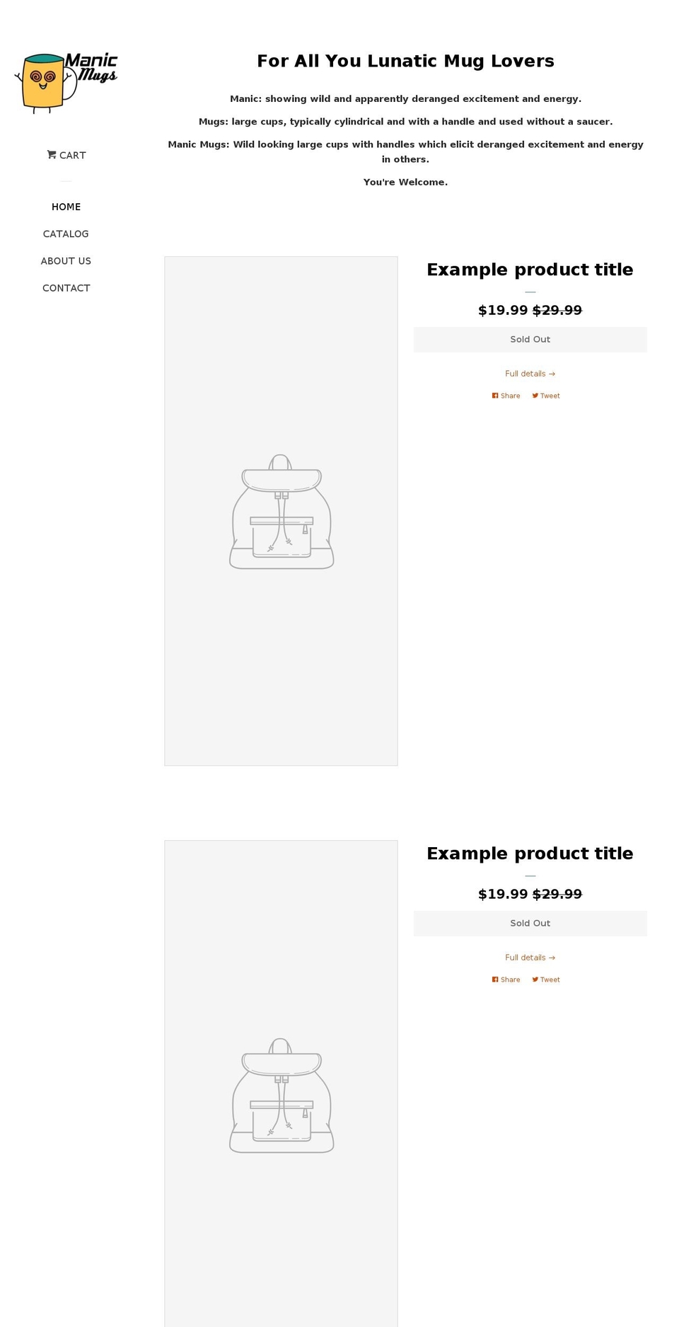 manicmugs.com — Shopify storefront screenshot