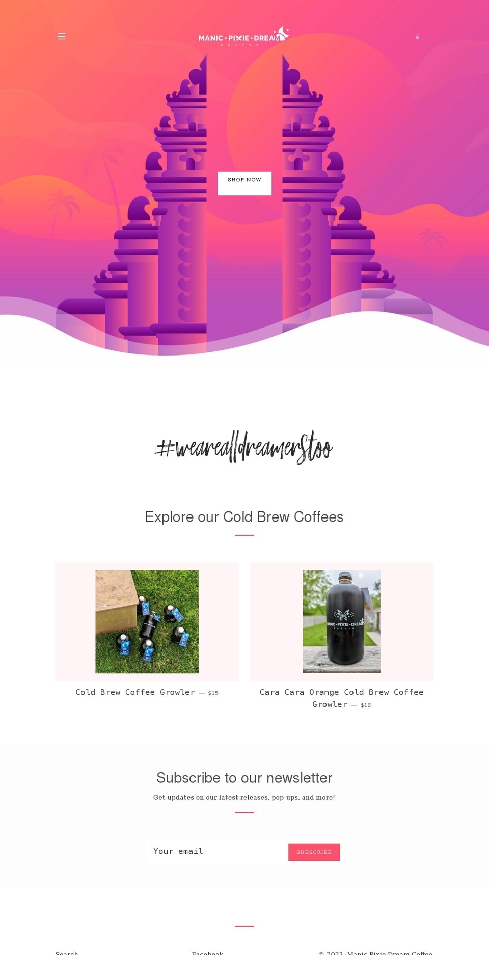 manicpixiedreamcoffee.com — Shopify storefront screenshot