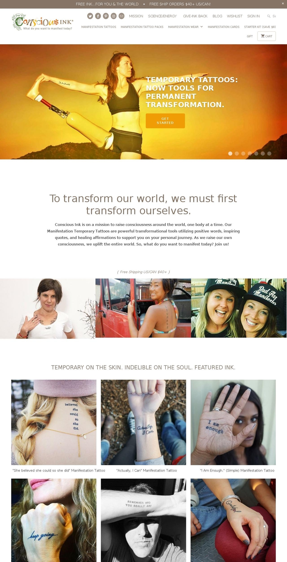 manifestationtattoos.com — Shopify storefront screenshot
