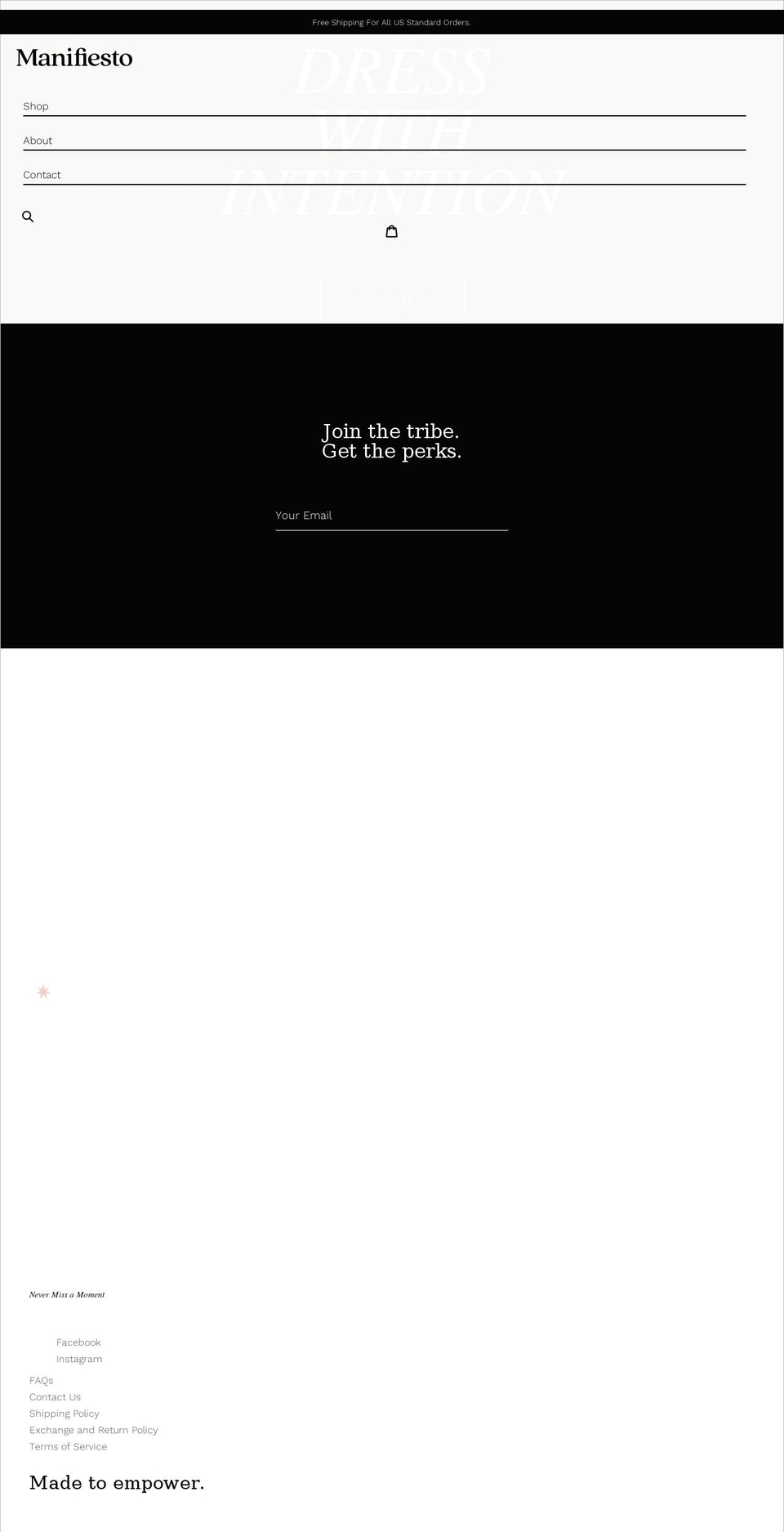 manifiestoshop.com shopify website screenshot