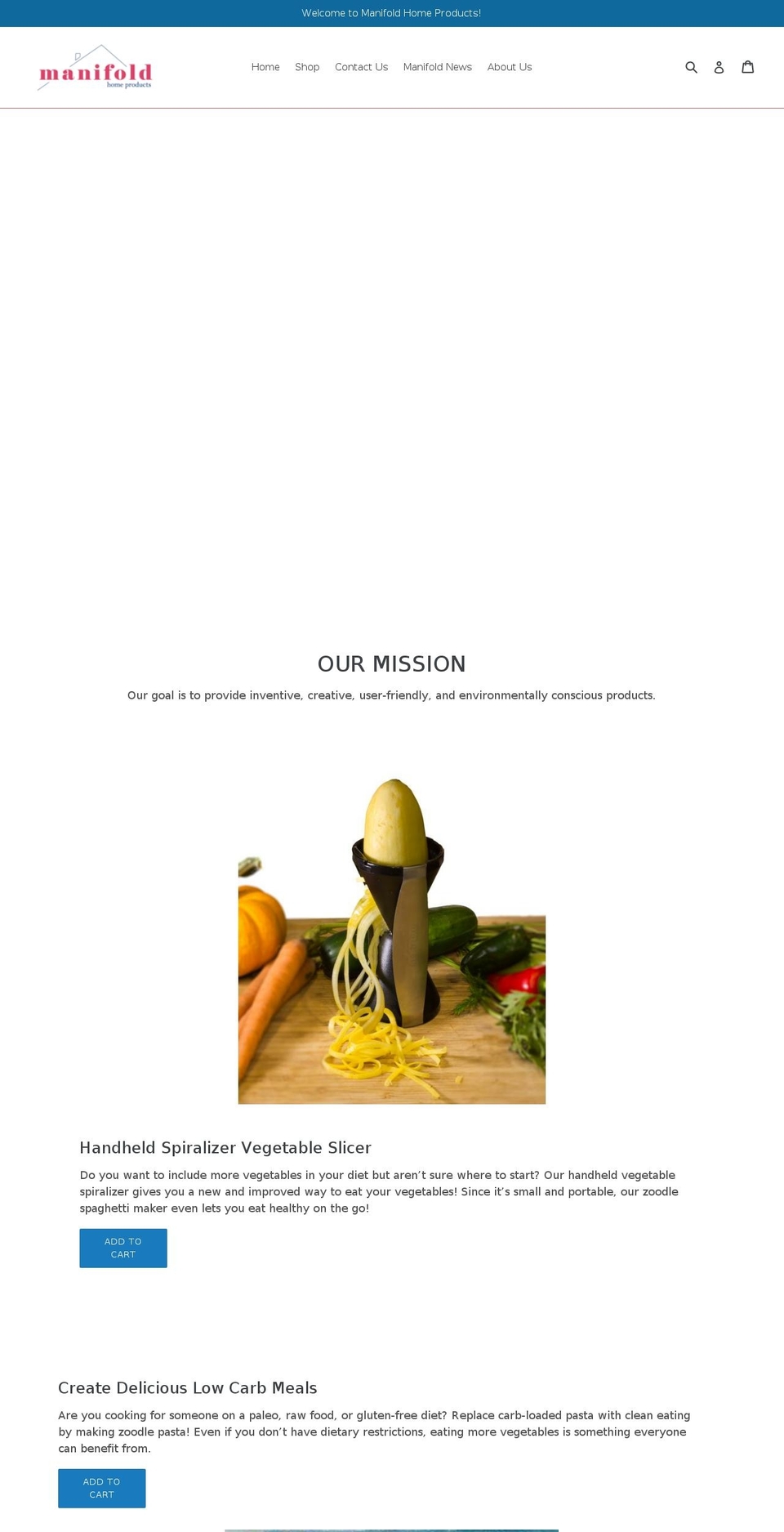 manifoldhomeproducts.com — Shopify storefront screenshot