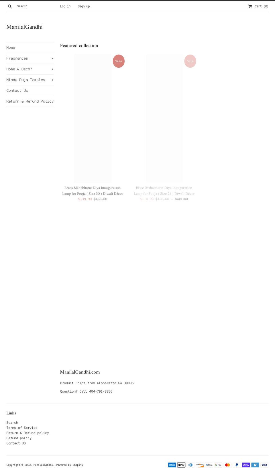 manilalgandhi.com shopify website screenshot