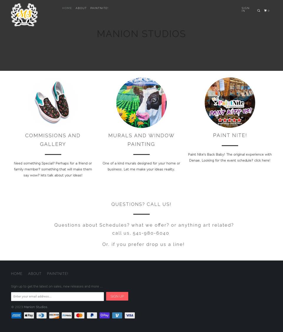 manionstudios.com shopify website screenshot