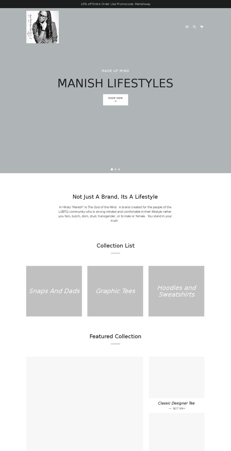 manishlifestyles.com — Shopify storefront screenshot
