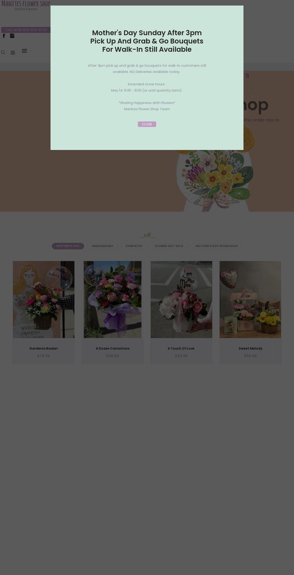 manitesflowershop.com shopify website screenshot