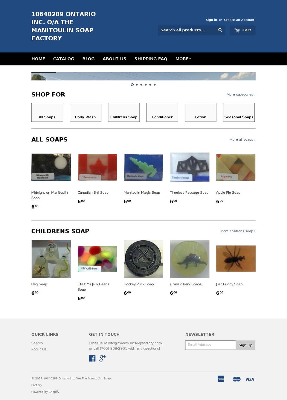 manitoulinsoapfactory.com shopify website screenshot