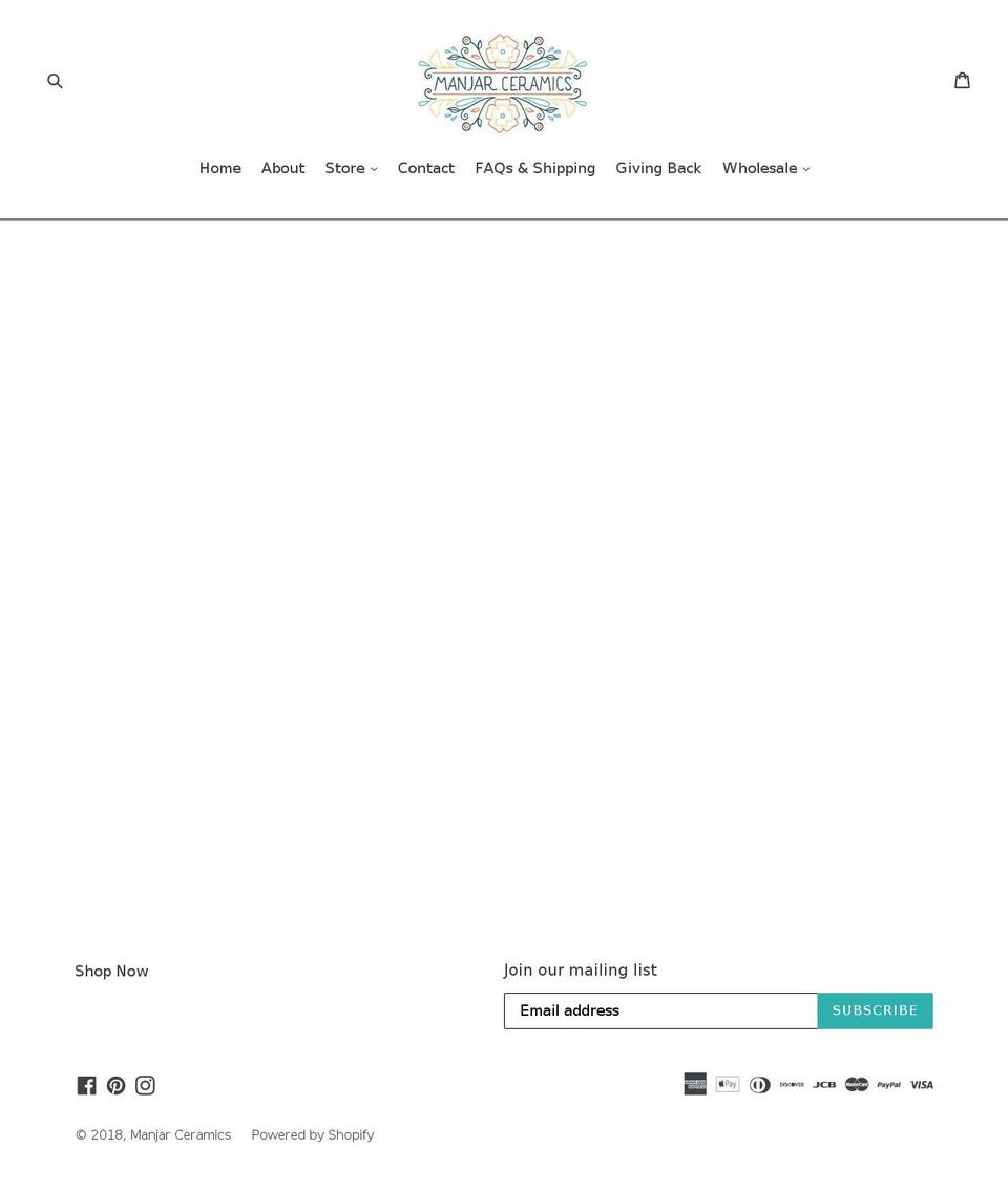 manjarceramics.com shopify website screenshot