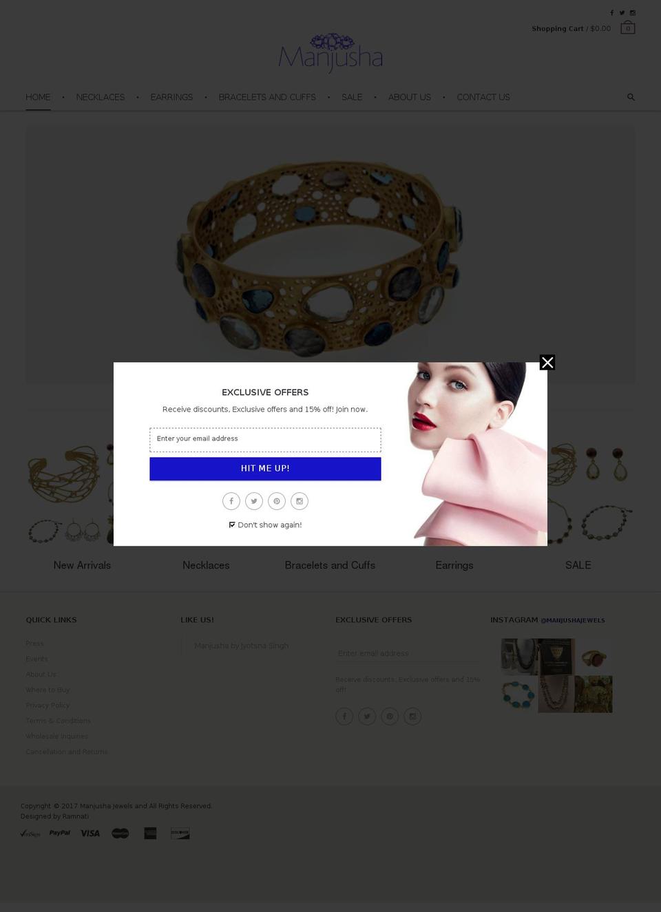 manjushajewels.com shopify website screenshot