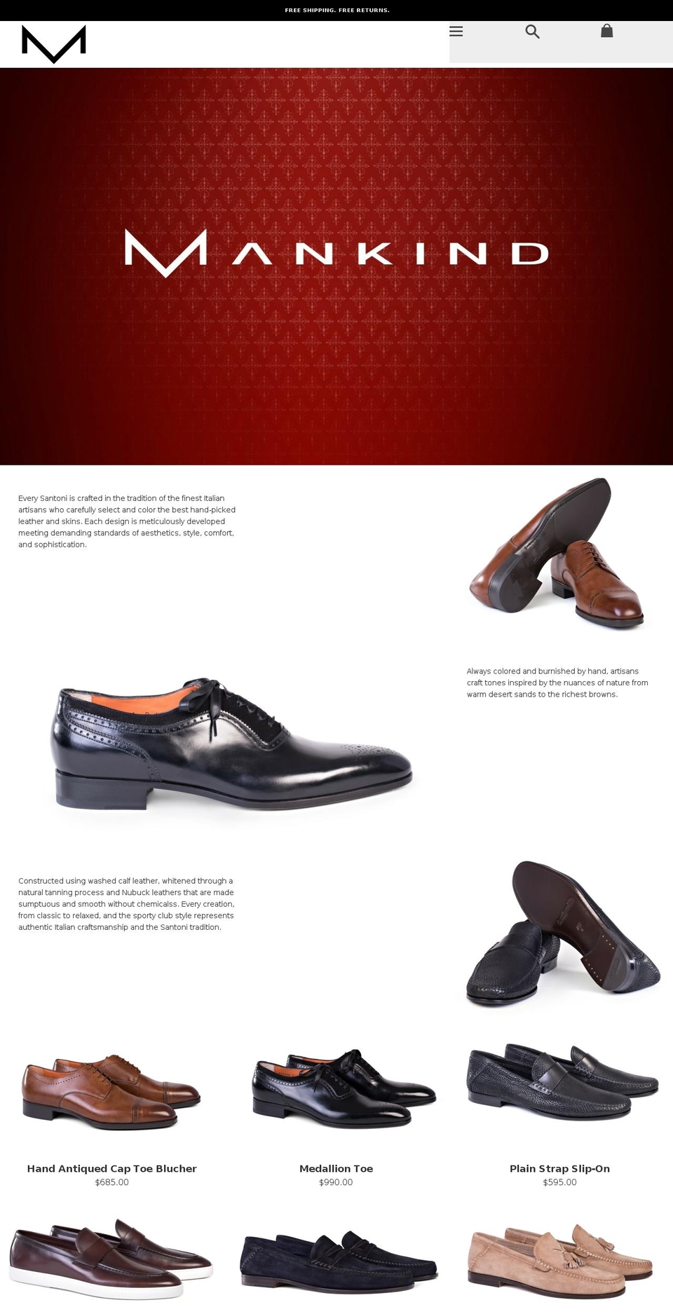 mankindshoes.com shopify website screenshot