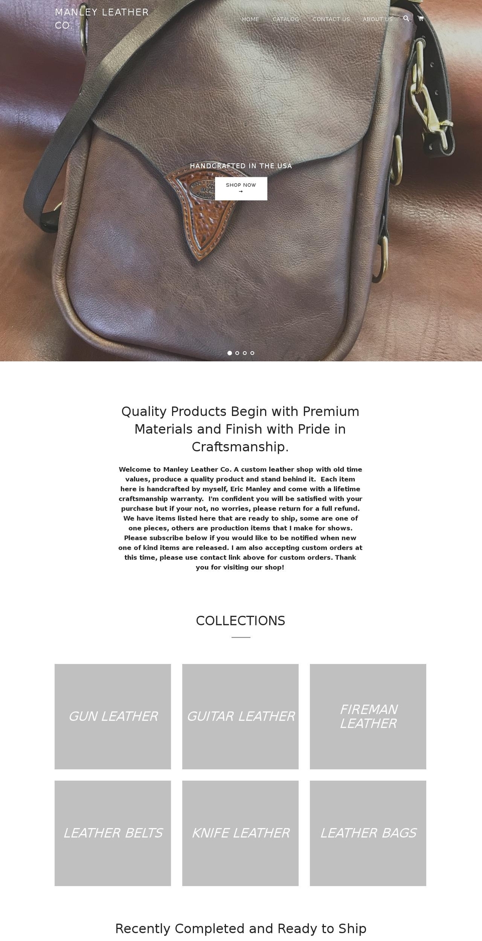 manleyleather.com shopify website screenshot