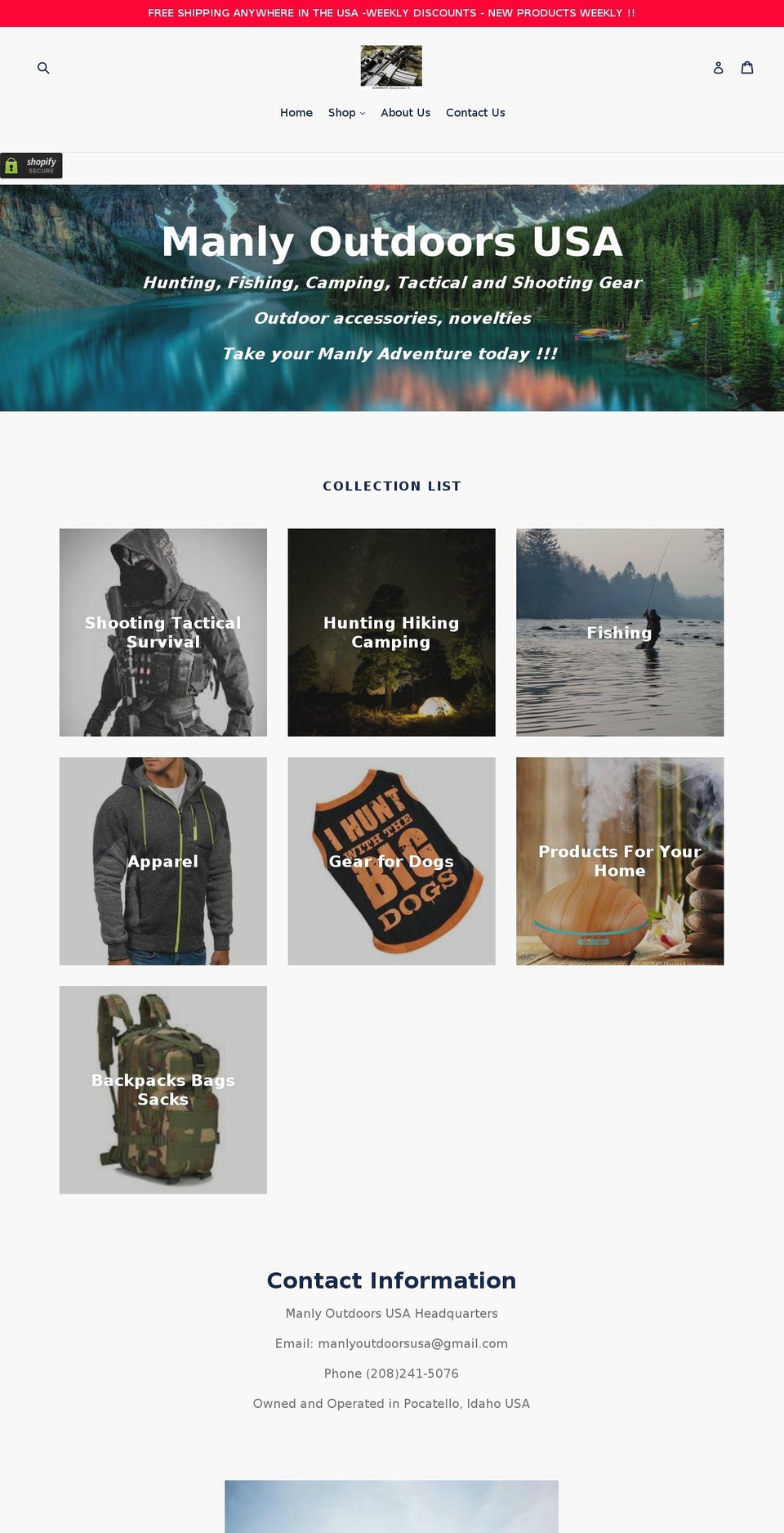 manlyoutdoors.com — Shopify storefront screenshot