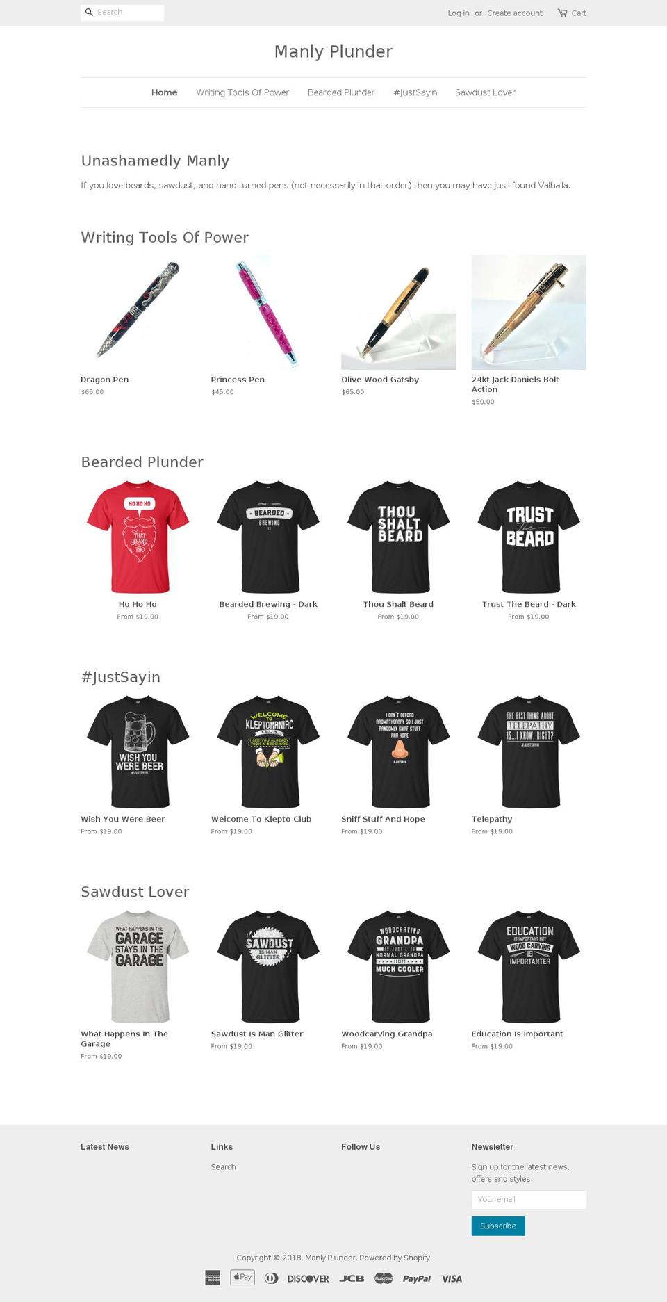 manlyplunder.com — Shopify storefront screenshot