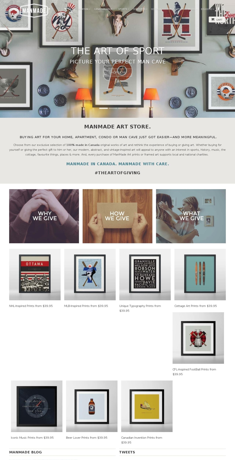 manmadeart.ca shopify website screenshot