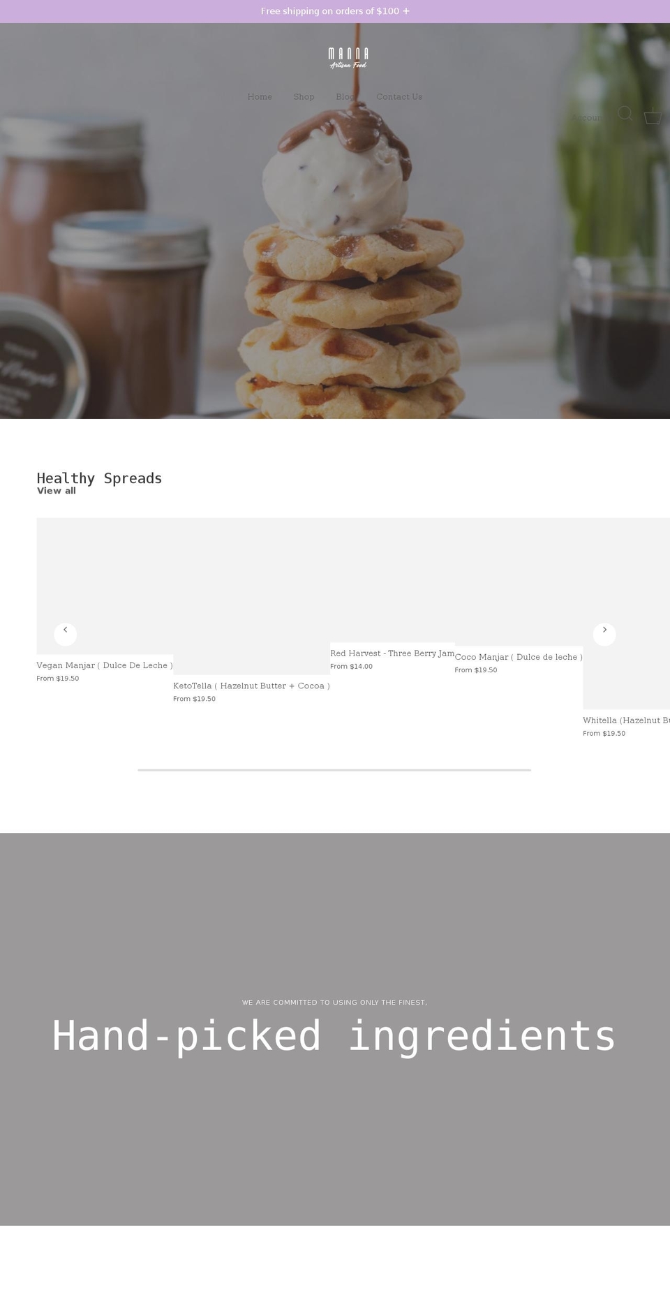 mannaartisanfood.com shopify website screenshot