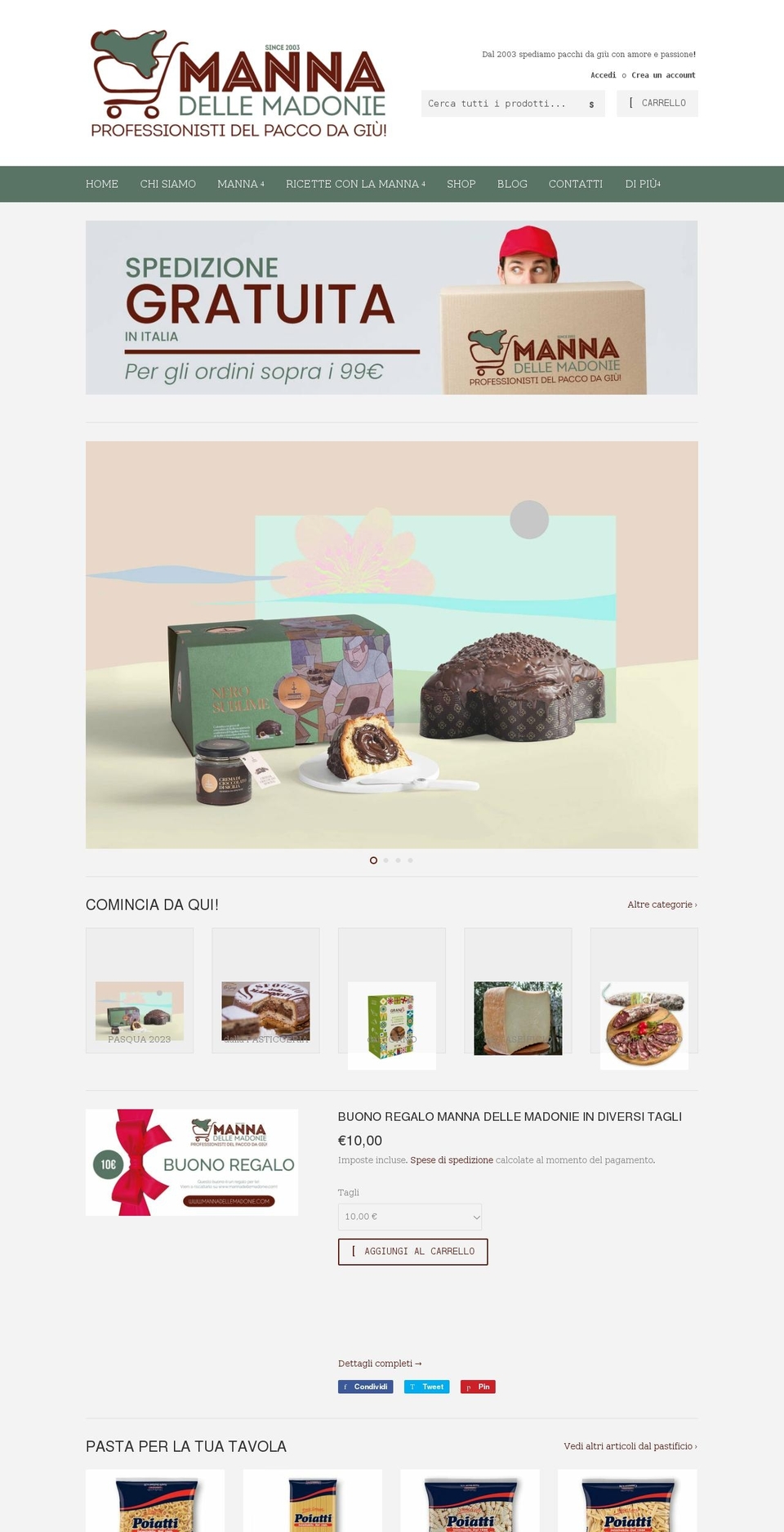 mannadellemadonie.com shopify website screenshot