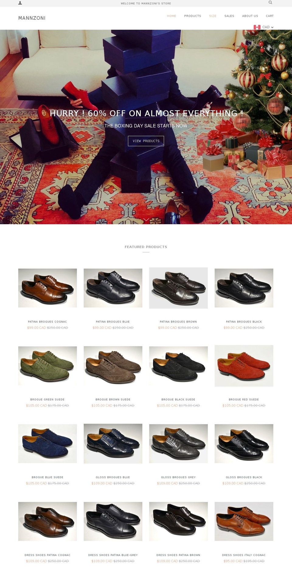 mannzoni.com — Shopify storefront screenshot