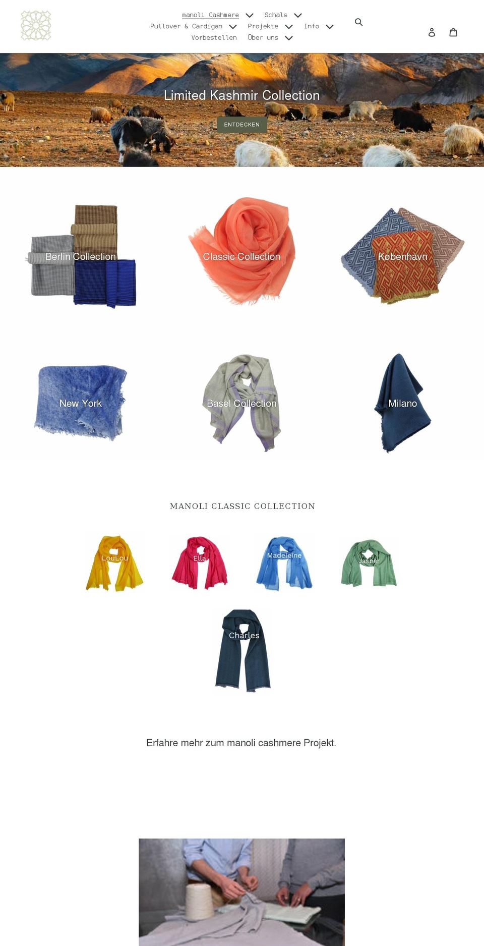 manoli-cashmere.com shopify website screenshot