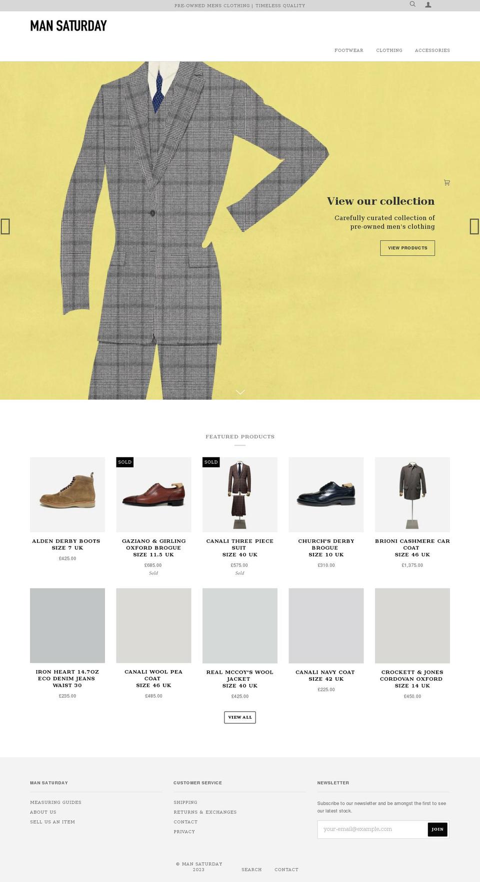 mansaturday.com shopify website screenshot