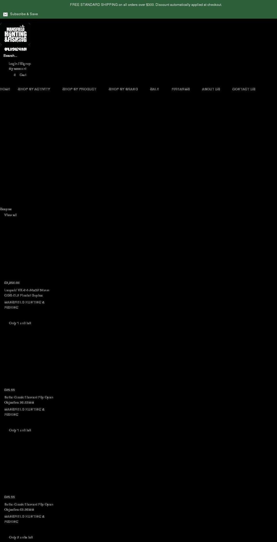 mansfieldhuntingandfishing.com.au shopify website screenshot