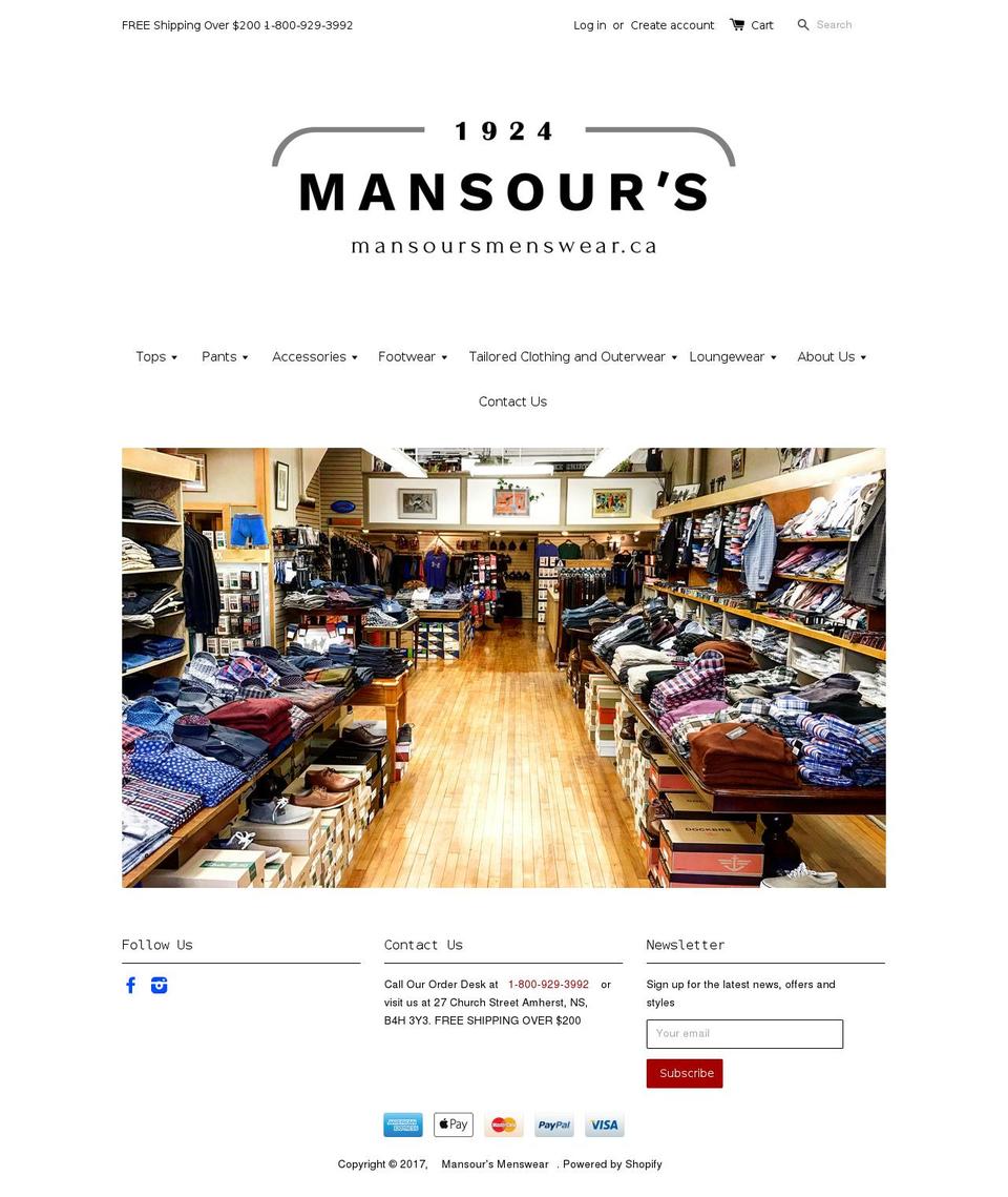 mansoursmenswear.ca shopify website screenshot