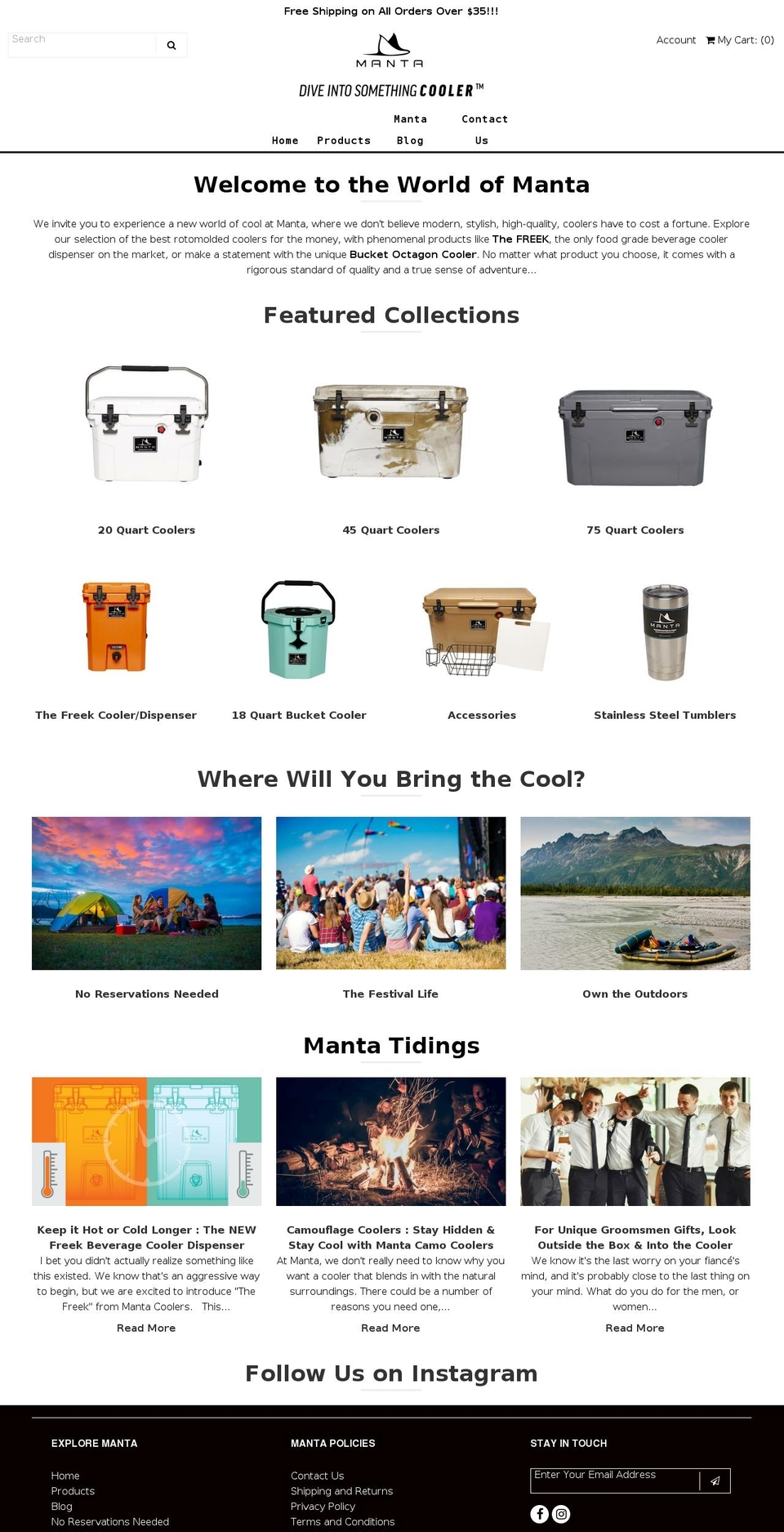 mantacoolers.com shopify website screenshot