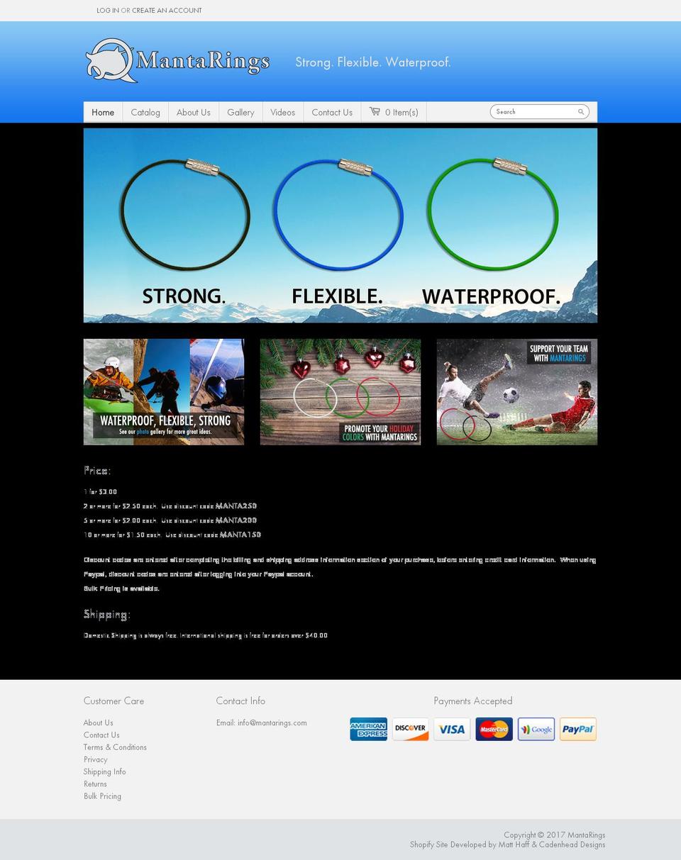 mantarayproducts.com shopify website screenshot