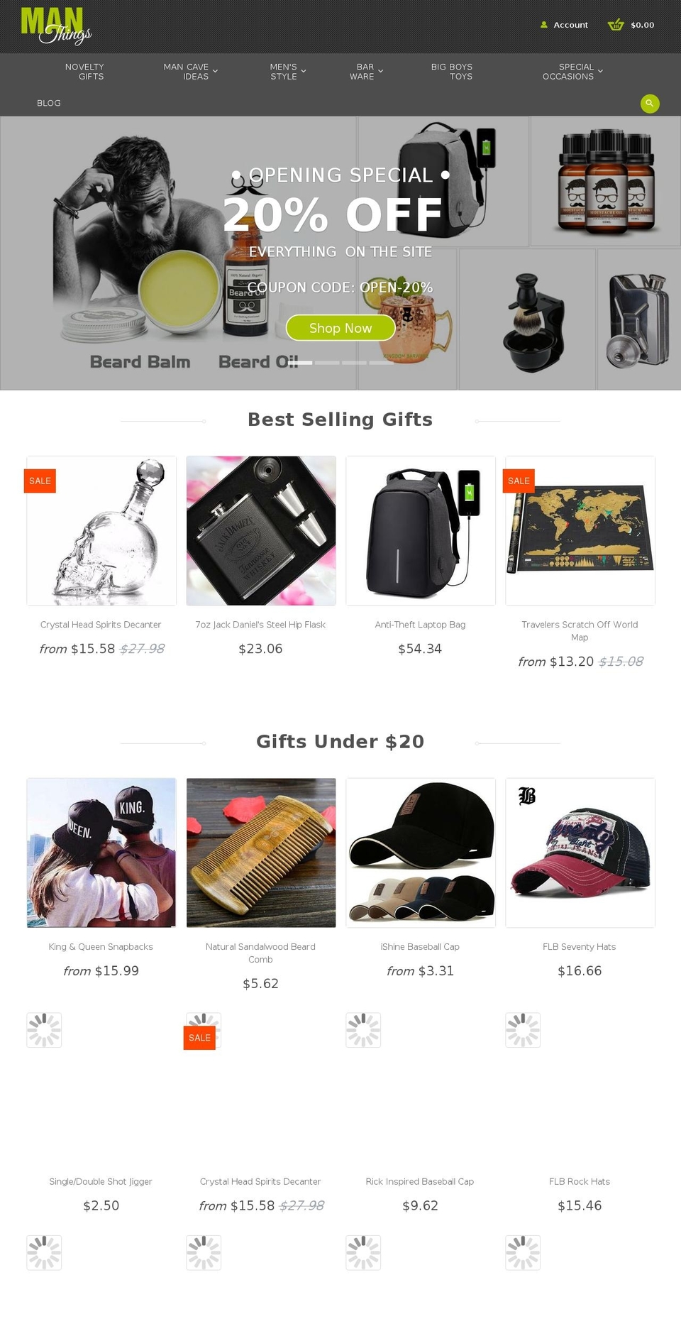 manthings.com.au shopify website screenshot