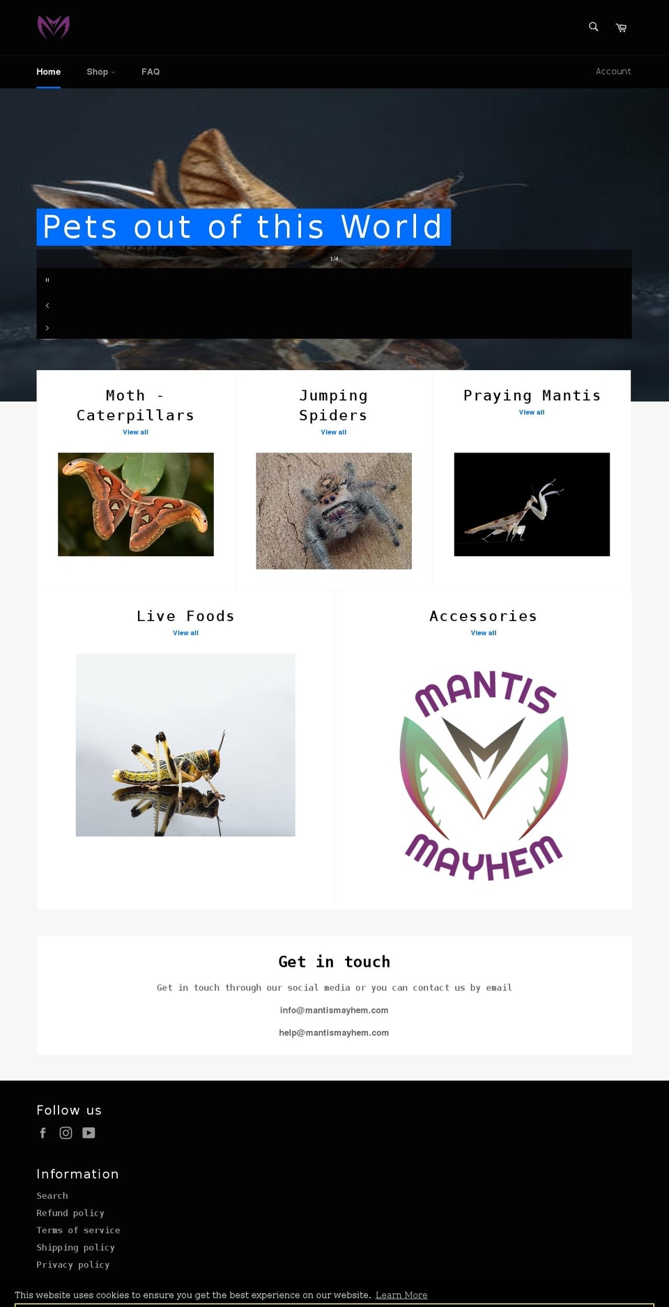 mantismayhem.com shopify website screenshot