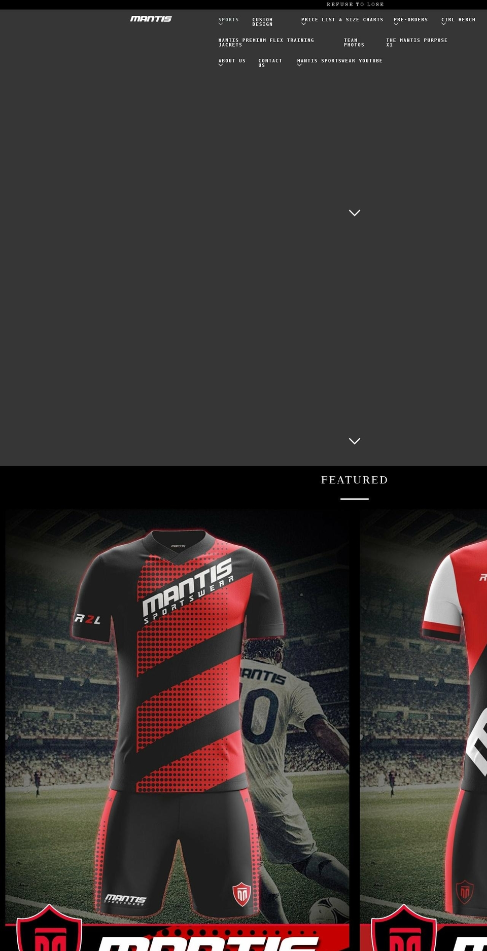 mantissportswear.com.au shopify website screenshot