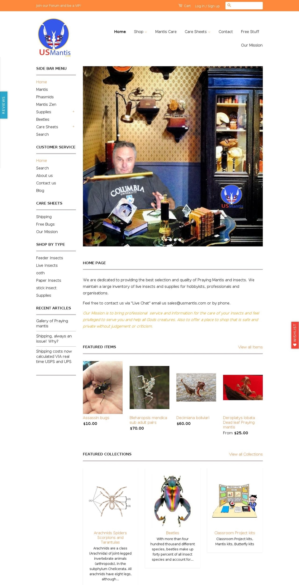 mantisus.com shopify website screenshot