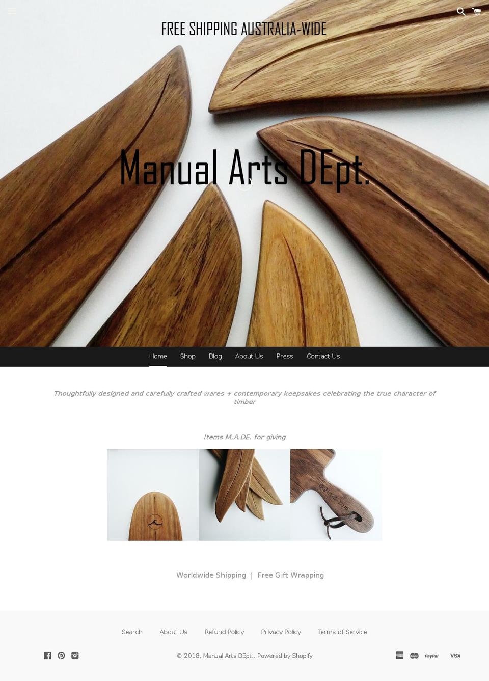 manualartsdept.com shopify website screenshot