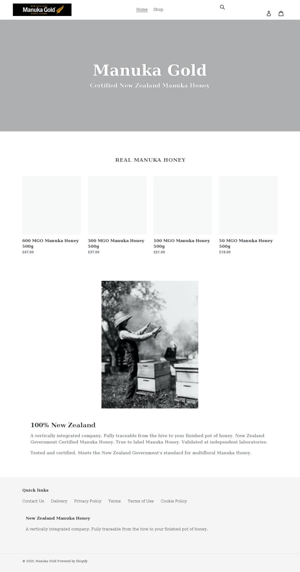 manukagold.co.uk shopify website screenshot