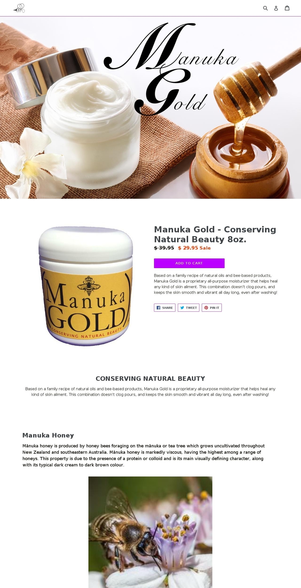 manukaorganics.com — Shopify storefront screenshot
