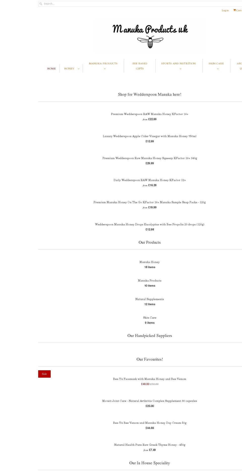 manukaproducts.co.uk shopify website screenshot