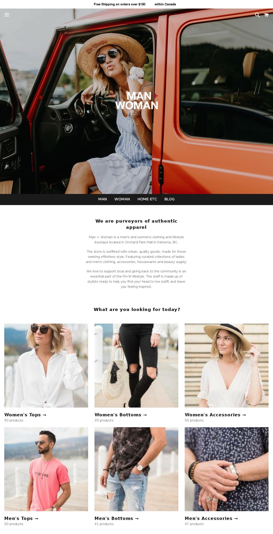 manwomanclothing.ca shopify website screenshot