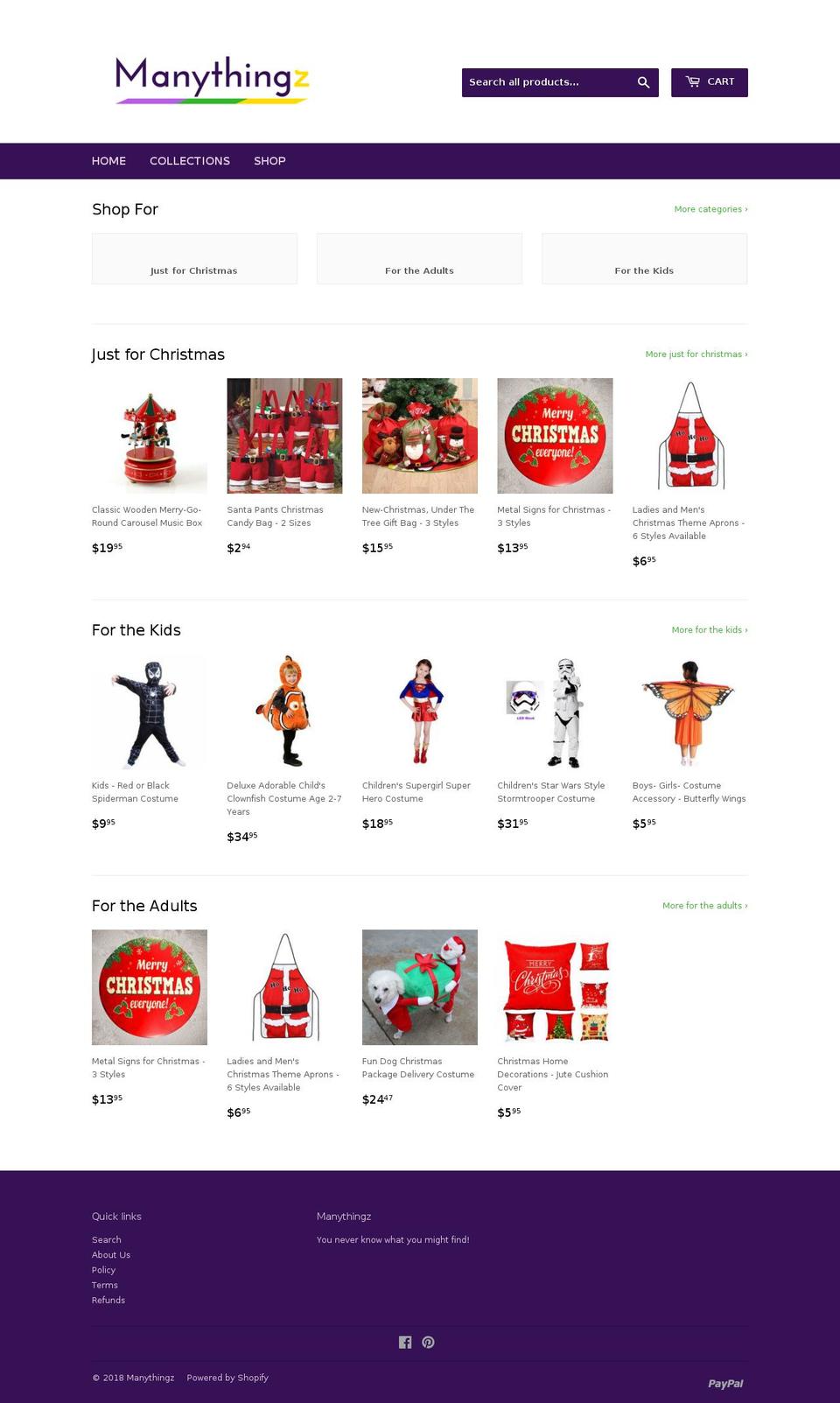 manythingz.com — Shopify storefront screenshot