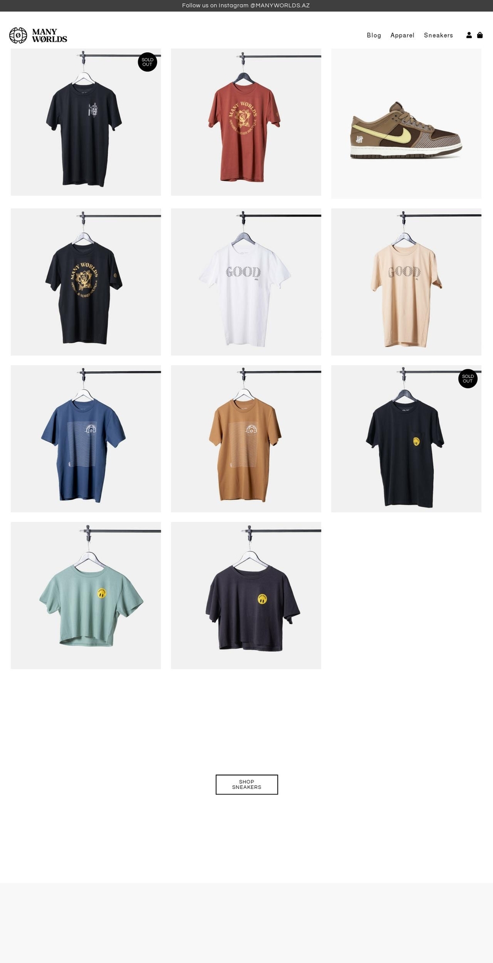 manyworldsclothing.com shopify website screenshot