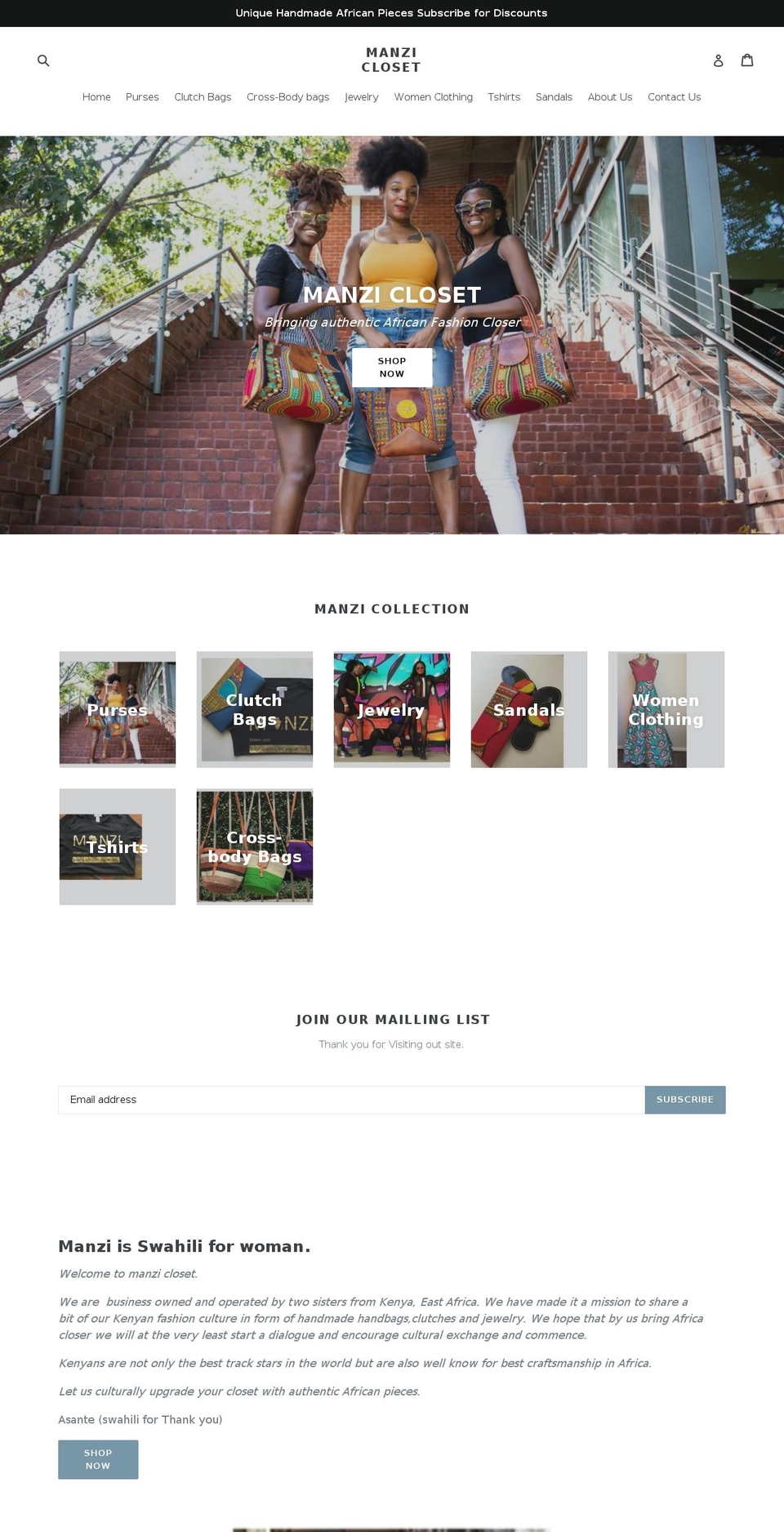 manzicloset.com shopify website screenshot