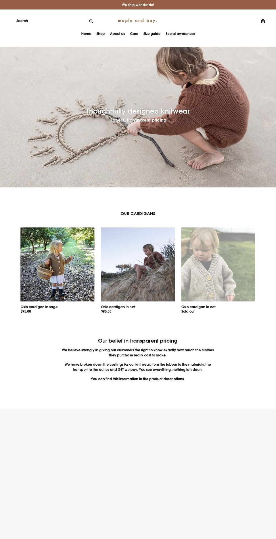 mapleandbay.com — Shopify storefront screenshot