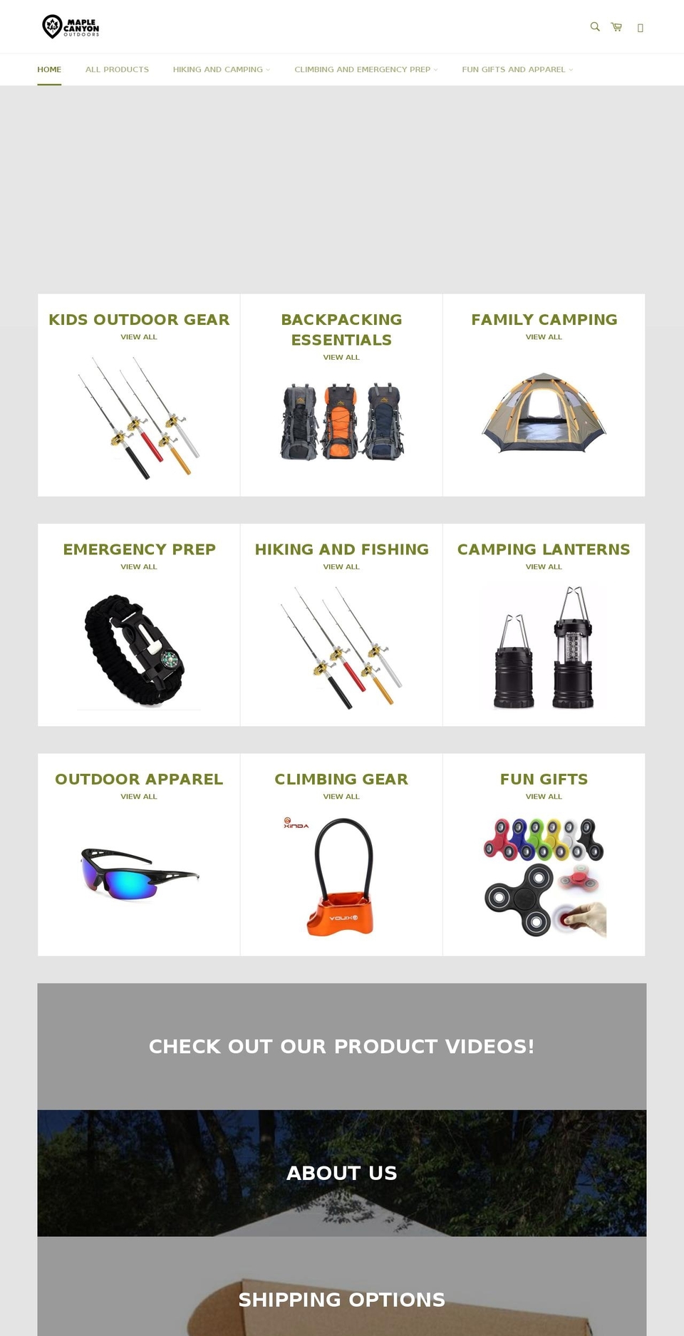maplecanyonoutdoors.com — Shopify storefront screenshot