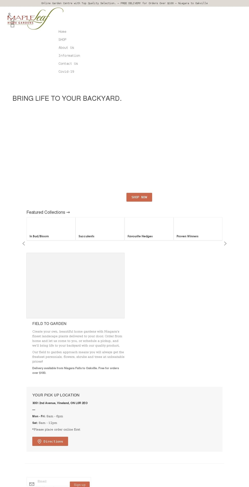 mapleleafhomegardens.com shopify website screenshot
