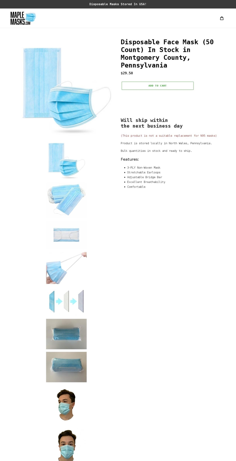 maplemasks.com shopify website screenshot