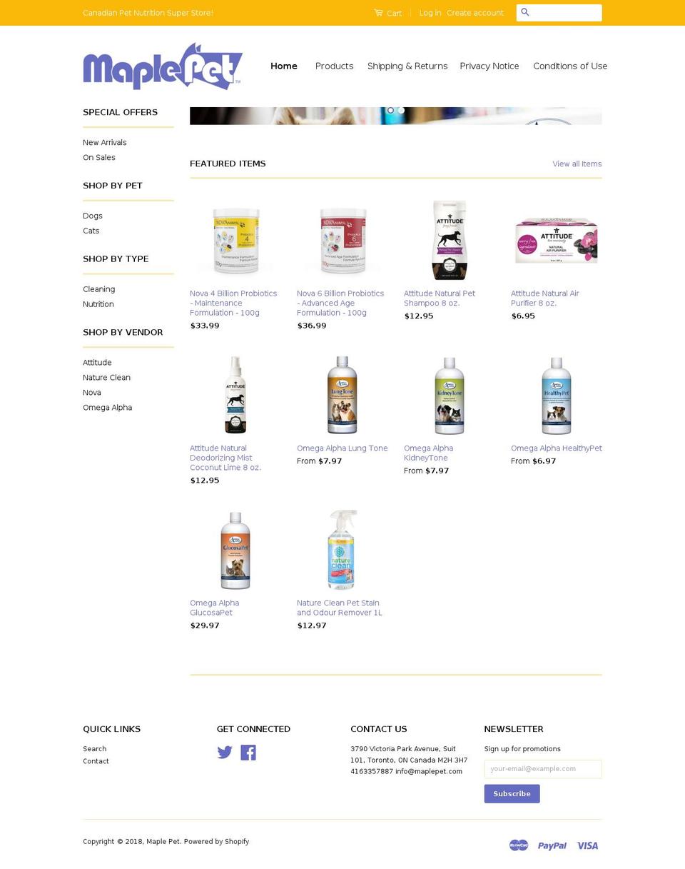 maplepet.com shopify website screenshot