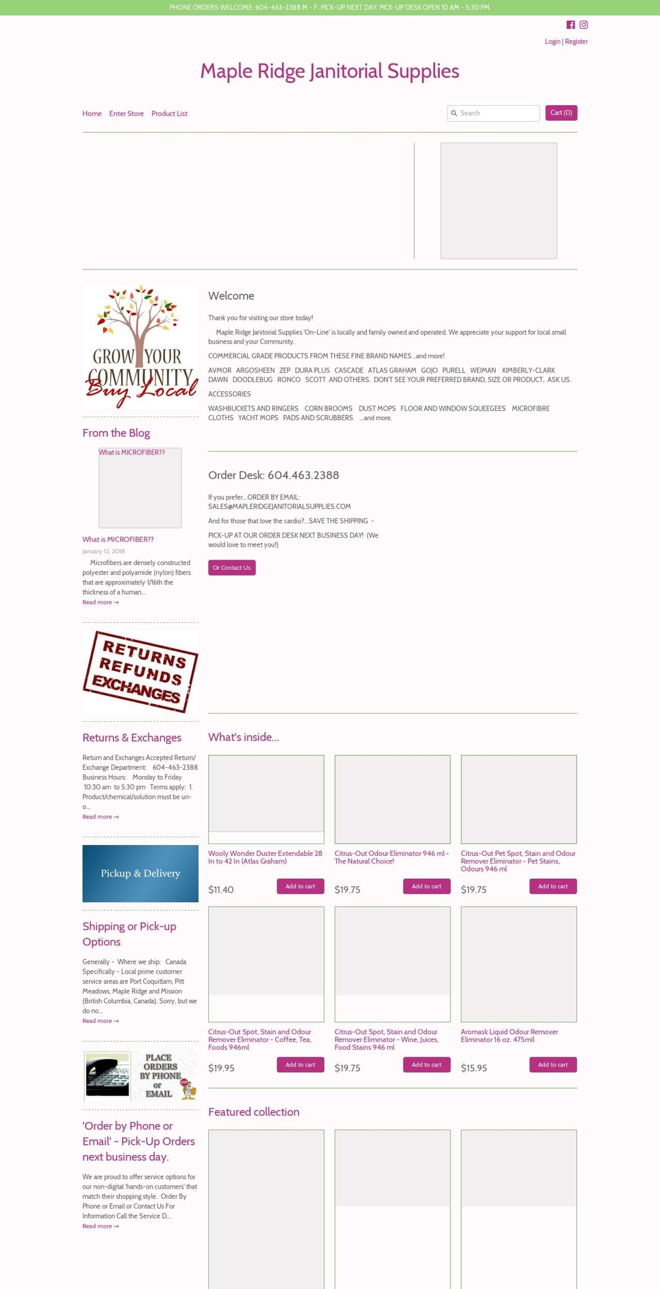 mapleridgejanitorialsupplies.com — Shopify storefront screenshot