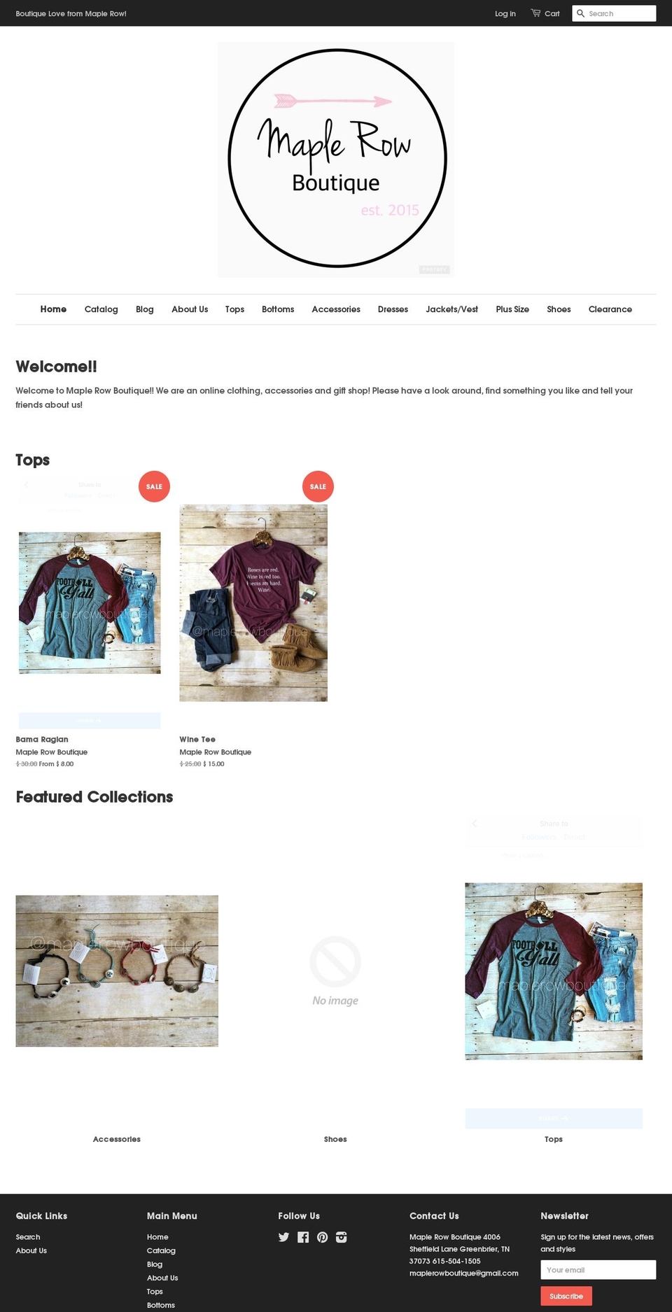 maplerowboutique.com shopify website screenshot