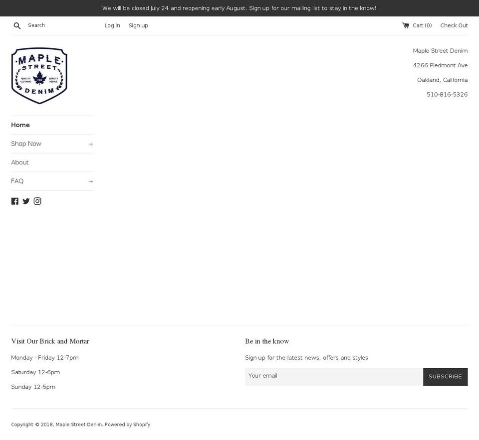 maplestreetdenim.com — Shopify storefront screenshot