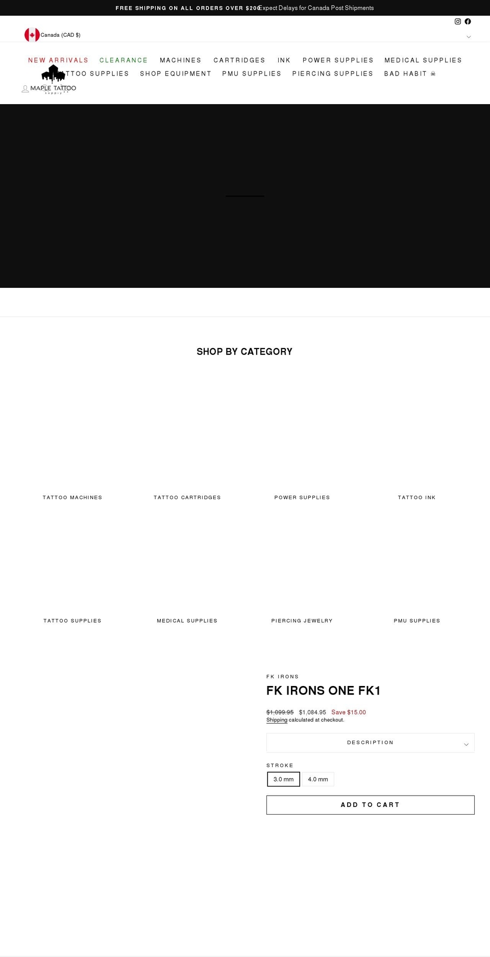 mapletattoosupply.com shopify website screenshot