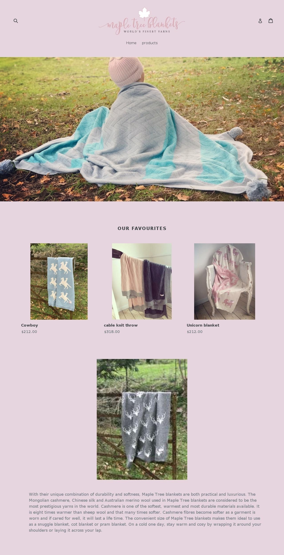 mapletreeblankets.com — Shopify storefront screenshot