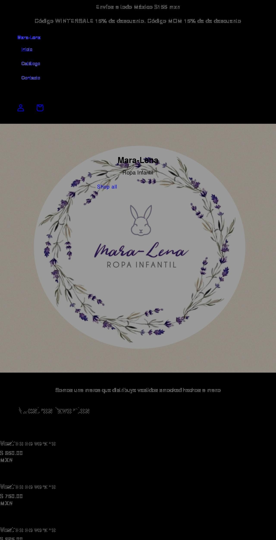 mara-lena.com shopify website screenshot